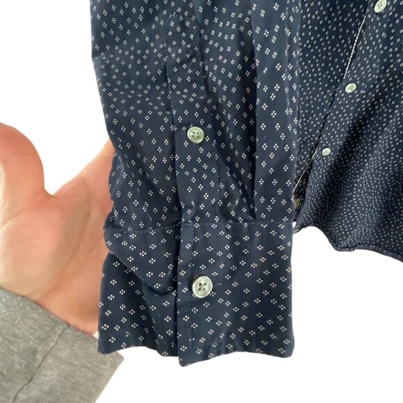 Six Lincoln Mens Navy Button-Up Shirt With White Micro Dot Print Size 4X Casual - Picture 7 of 9